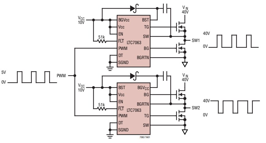 Applikations-Schaltungsdiagramm - Analog Devices Inc. LTC7063 Halbbrückentreiber